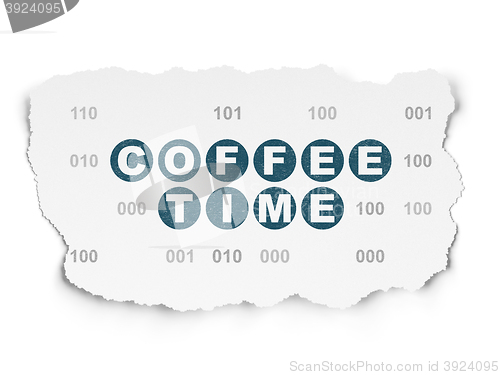 Image of Time concept: Coffee Time on Torn Paper background