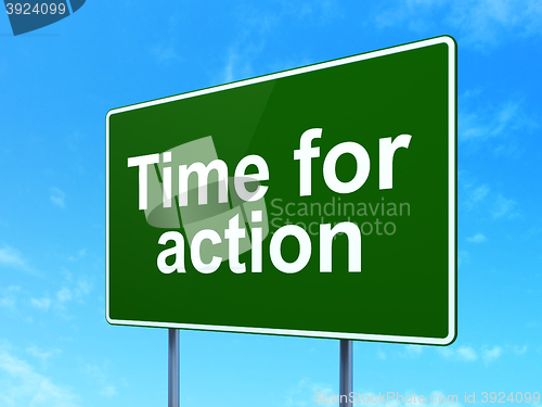 Image of Timeline concept: Time For Action on road sign background