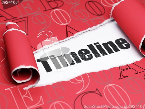 Image of Timeline concept: black text Timeline under the piece of  torn paper