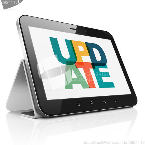 Image of Web development concept: Tablet Computer with Update on  display