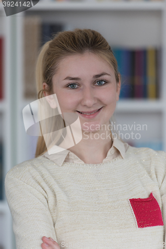 Image of portrait of female student in library