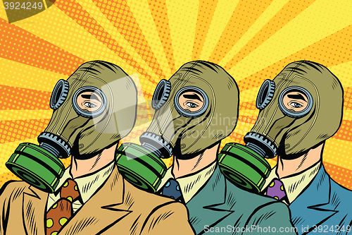 Image of People in gas masks the Sots art style