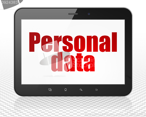 Image of Data concept: Tablet Pc Computer with Personal Data on display