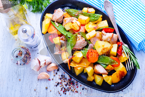 Image of fried meat with vegetables