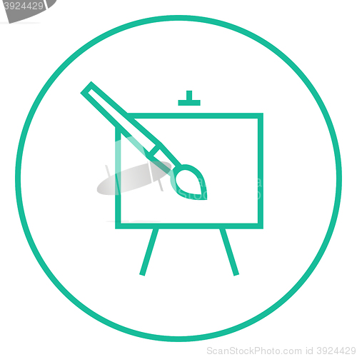 Image of Easel and paint brush line icon.