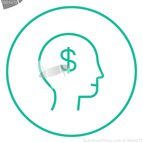 Image of Human head with dollar symbol line icon.