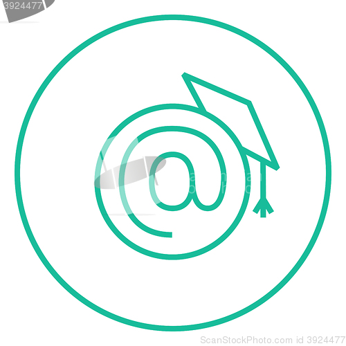 Image of Graduation cap with at sign line icon.