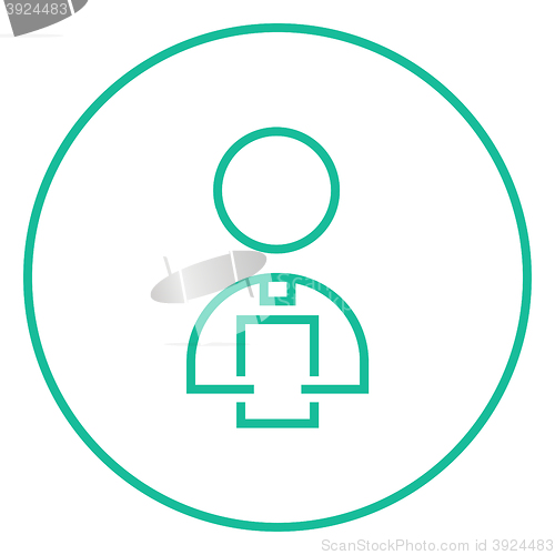 Image of Man holding digital tablet line icon.