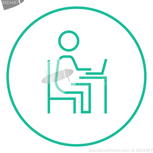 Image of Businessman working at his laptop line icon.