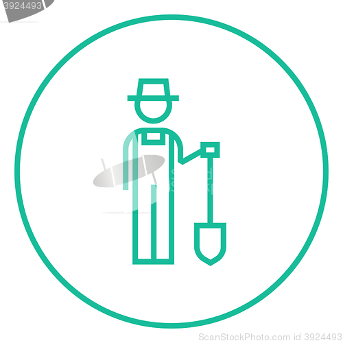 Image of Farmer with shovel line icon.