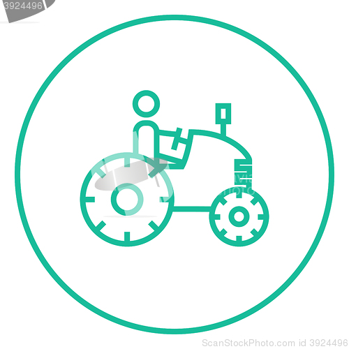 Image of Man driving tractor line icon.