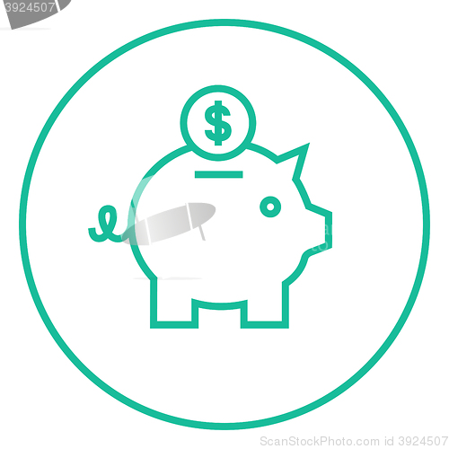 Image of Piggy bank with dollar coin line icon.