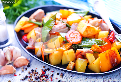 Image of fried meat with vegetables