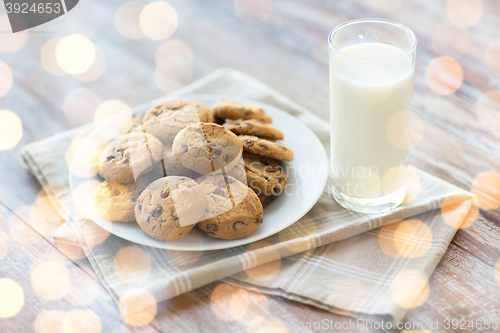 Image of close up of chocolate oatmeal cookies and milk