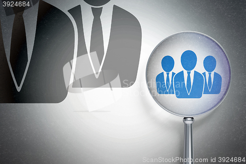 Image of Finance concept:  Business People with optical glass on digital background