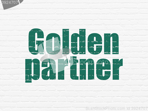 Image of Finance concept: Golden Partner on wall background