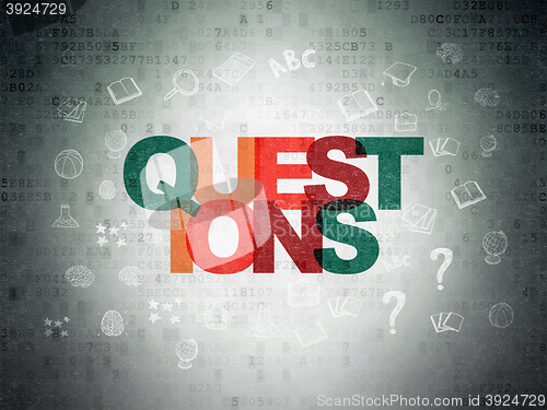 Image of Learning concept: Questions? on Digital Data Paper background