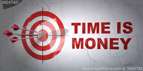 Image of Business concept: target and Time is Money on wall background