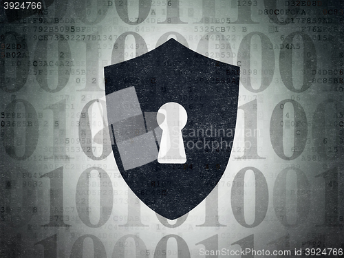 Image of Protection concept: Shield With Keyhole on Digital Data Paper background