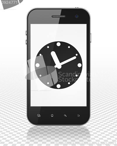 Image of Timeline concept: Smartphone with Clock on display