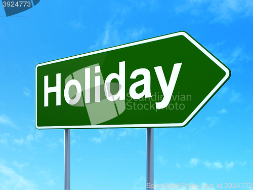 Image of Entertainment, concept: Holiday on road sign background
