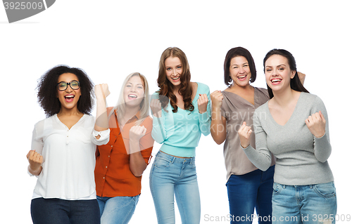 Image of group of happy different women celebrating victory