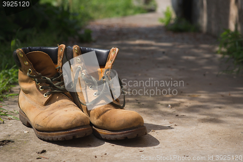 Image of leather shoes light color with dark laces