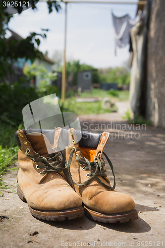 Image of leather shoes light color with dark laces