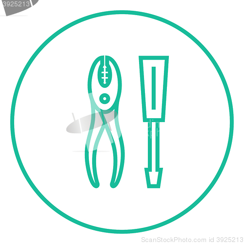 Image of Screwdriver with pliers line icon.