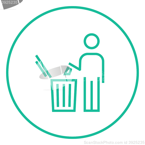 Image of Man throwing garbage in a bin line icon.