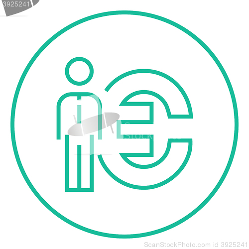 Image of Businessman standing beside the Euro symbol line icon.