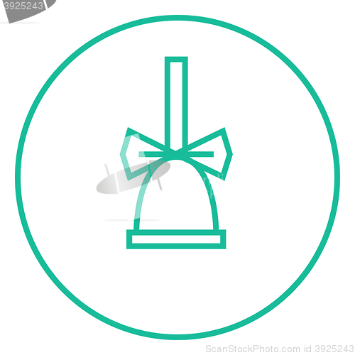 Image of School bell with ribbon line icon.