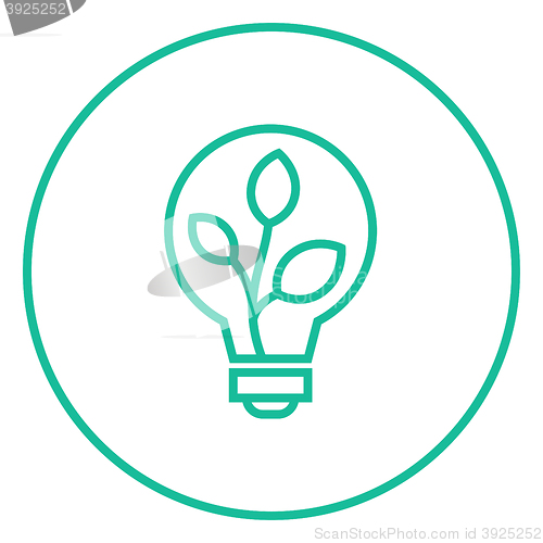 Image of Lightbulb and plant inside line icon.