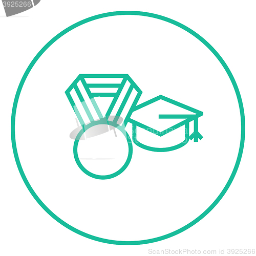 Image of Graduation cap with medal line icon.