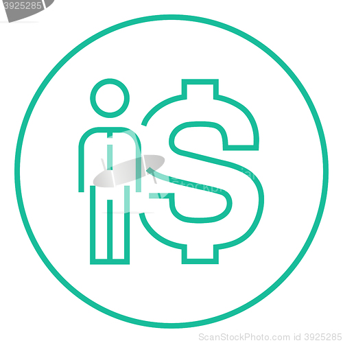 Image of Businessman standing beside the dollar symbol line icon.
