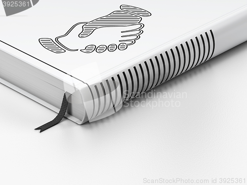 Image of Finance concept: closed book, Handshake on white background