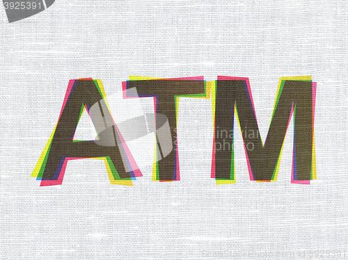 Image of Currency concept: ATM on fabric texture background