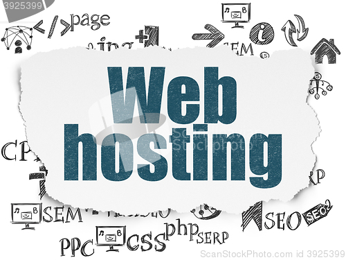 Image of Web design concept: Web Hosting on Torn Paper background