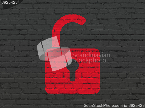 Image of Protection concept: Opened Padlock on wall background