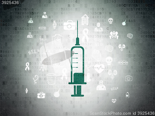 Image of Healthcare concept: Syringe on Digital Data Paper background