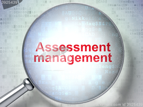 Image of Finance concept: Assessment Management with optical glass