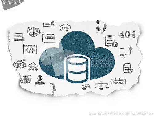 Image of Programming concept: Database With Cloud on Torn Paper background