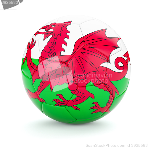 Image of Soccer football ball with Wales flag