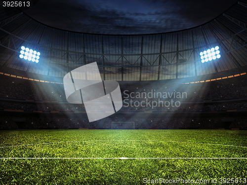 Image of Soccer football stadium with floodlights