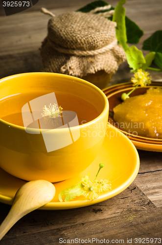 Image of Still life with linden tea and honey