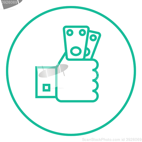 Image of Hand holding money line icon.