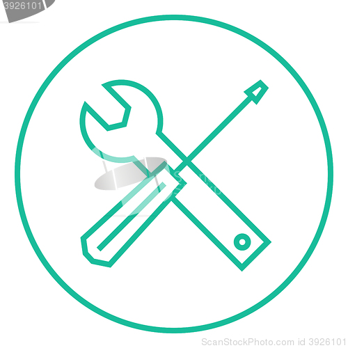 Image of Screwdriver and wrench tools line icon.