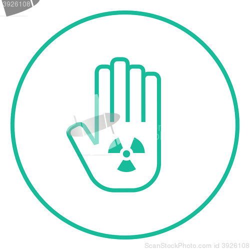 Image of Ionizing radiation sign on a palm line icon.