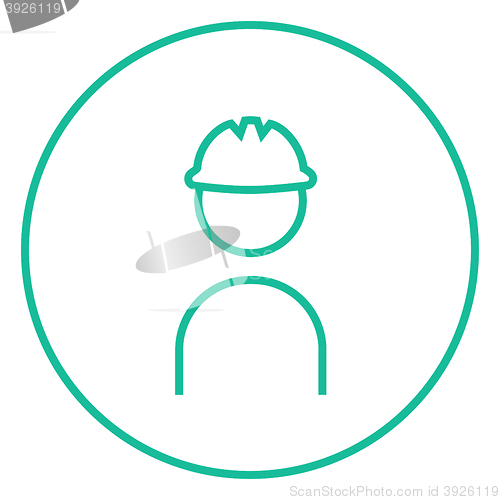 Image of Worker wearing hard hat line icon.