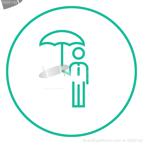 Image of Businessman with umbrella line icon.